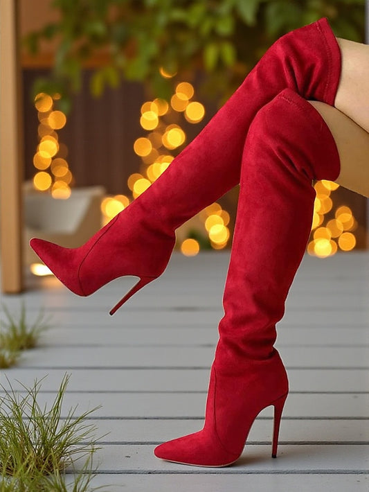 Suede - Red Toe Over-the-Knee Pointed Boots Women's