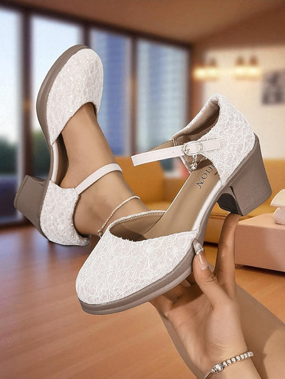 Shoes Low Women's Jane Chunky - Mary Lace Heel Comfortable