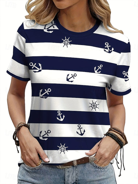 Women's T Shirt Print Graphic Striped Anchor Vintage