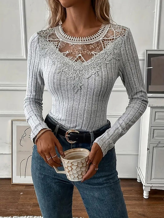Women's Blouse Lace Patchwork Solid Color Elegant Stylish