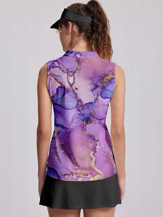 Women's Golf Polo Shirt Light Purple Khaki Sleeveless Sun