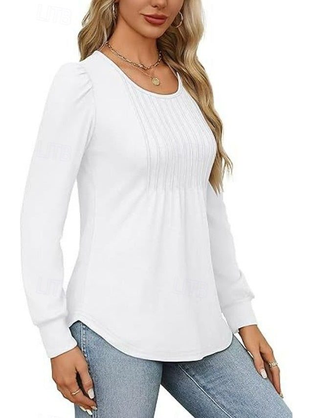 Women's Shirt Blouse Ruched Solid Color Basic Casual Long