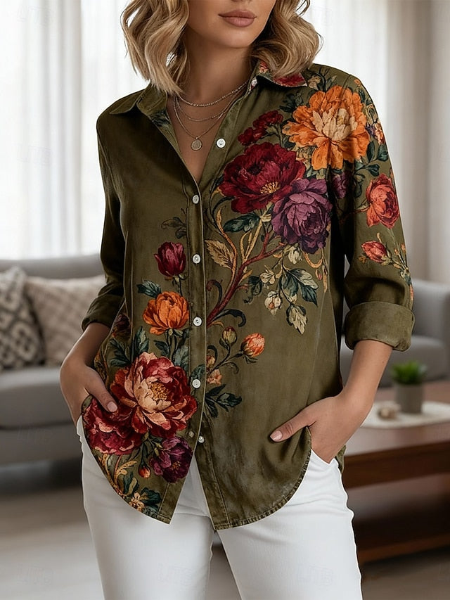 Women's Shirt Buttons Print Floral Elegant Stylish Casual