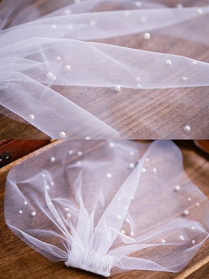 Short Crystal Embellishments and with Bridal – Pearl Veil