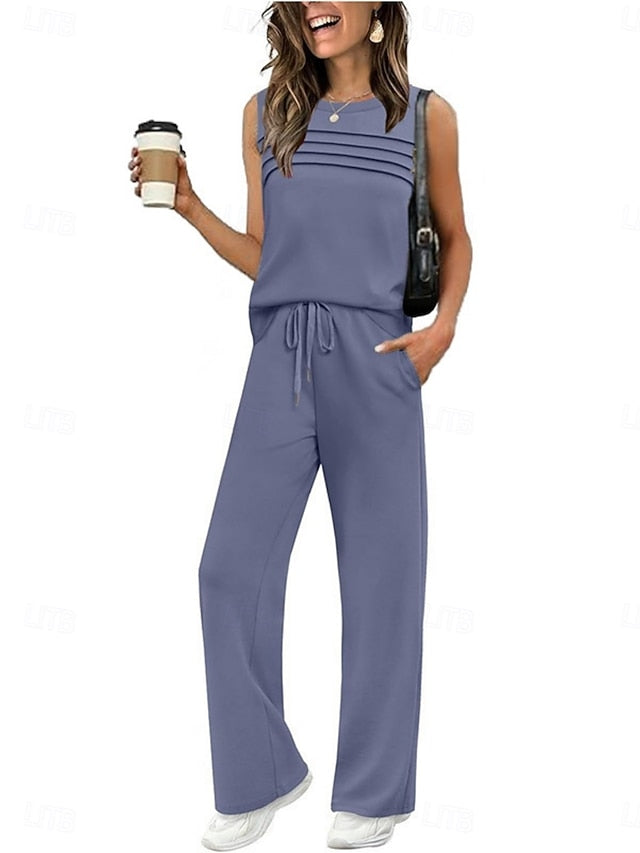 Women's Camis Pants Sets Bolero Top Sleeveless Crew Neck