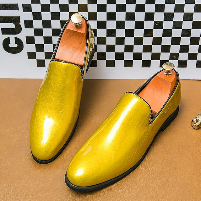 Shiny Loafers – Slip-On Metallic Men's Fashionable Gold