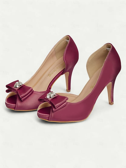 Peep and Heels Bow Women's Satin with Champagne Toe