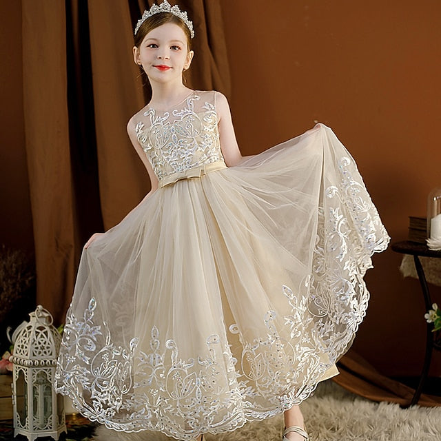 Wedding Sleeveless Christening Kids Flower Girls' Dress