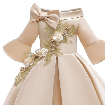 Floral Length Dress Party 3/4 Girls' Sleeve Formal Kids