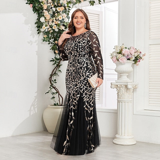 Mermaid Trumpet Floor Length Evening Gown Sparkle Plus Size