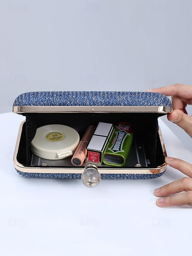 - with Clutch Purse Stylish Pearl Elegant Straw Clasp