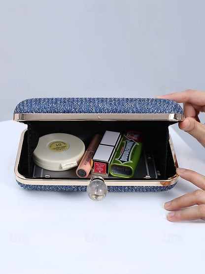 - with Clutch Purse Stylish Pearl Elegant Straw Clasp