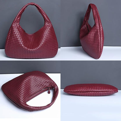 Woven Bag Faux – Burgundy Leather Hobo Women's Chic