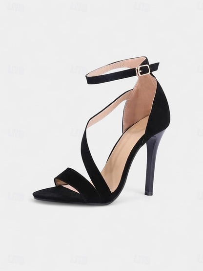 High - Sandals Open-Toe Stiletto Women's Strappy Red Suede