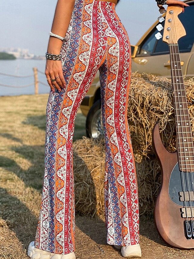 Women's Bell Bottom Slacks Fashion Boho Full Length Natural