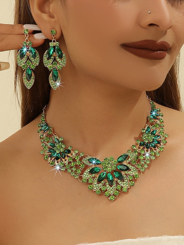Elegant Green Statement Set – Jewelry Crystal Necklace