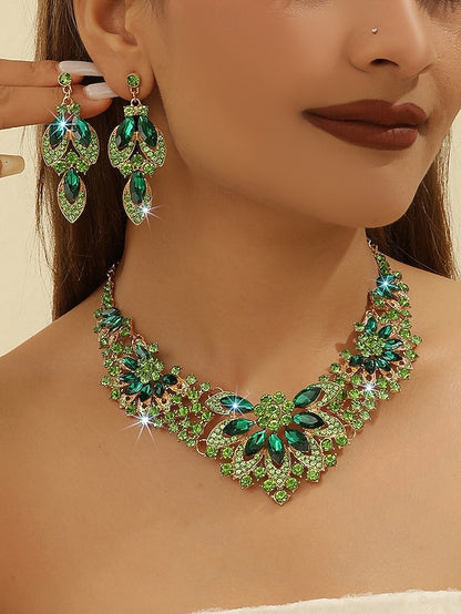 Elegant Green Statement Set – Jewelry Crystal Necklace