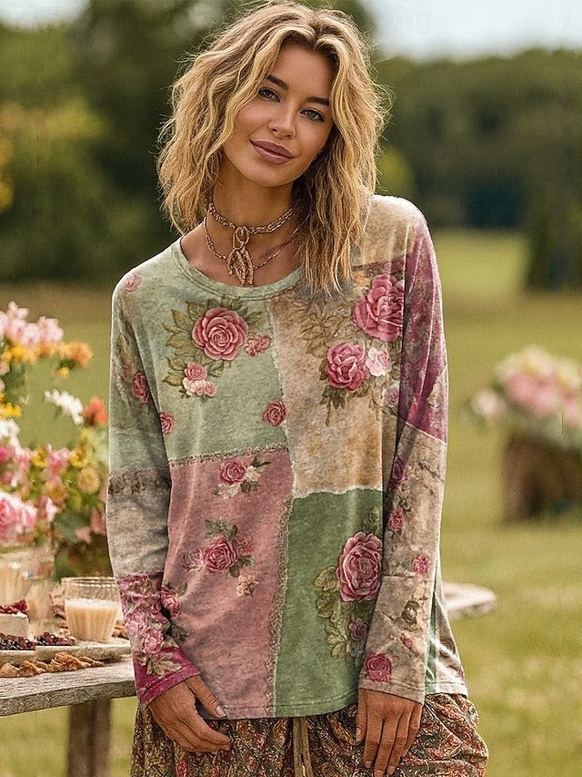 Women's Plus Size T Shirt Floral Color Gradient Oil