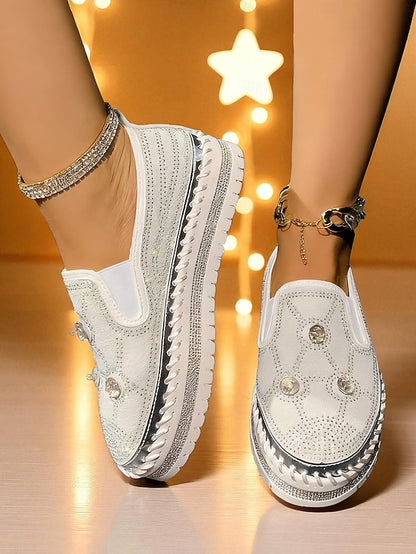 Slip-On Rhinestone Sneakers Platform Red Studs Women's with