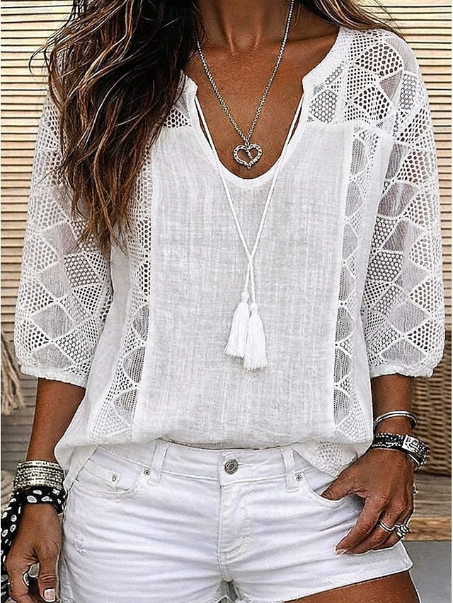 Women's Blouse Lace Tops Lace Hollow Out Plain Stylish