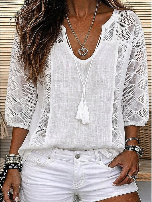 Women's Blouse Lace Tops Lace Hollow Out Plain Stylish