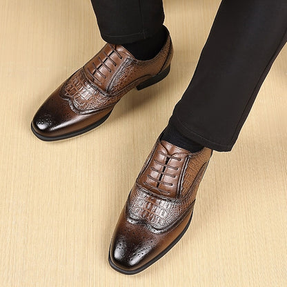 Shoes Pattern Faux Oxford – Brown Leather Men's Crocodile