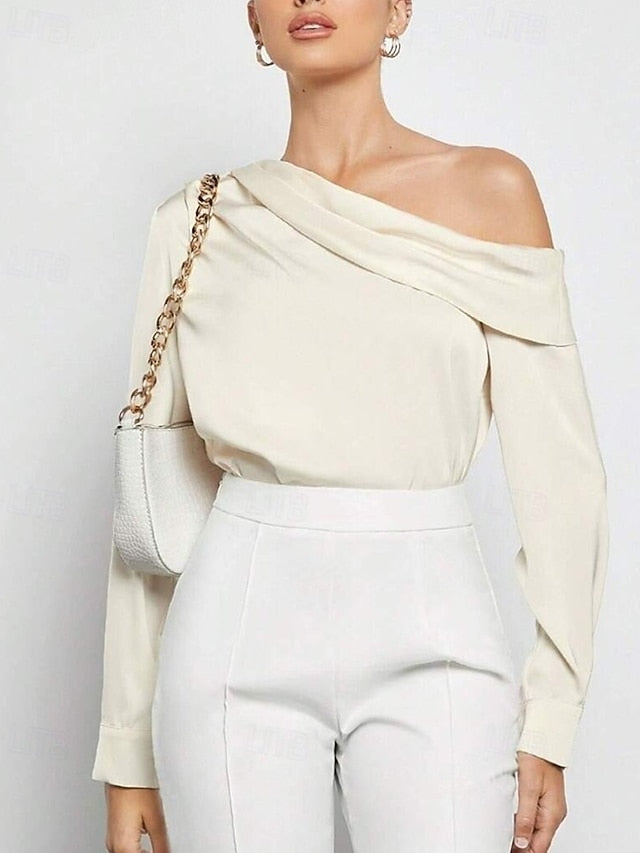Women's Shirt Elegant Dressy Satin Top Asymmetric Solid