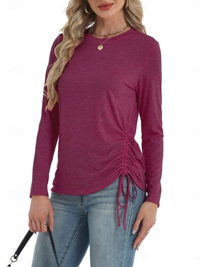 Women's Blouse Drawstring Solid Color Daily Stylish Casual