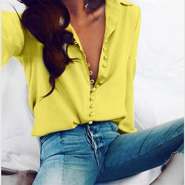 Women's Shirt Buttons Plain Daily Stylish Basic Long Sleeve
