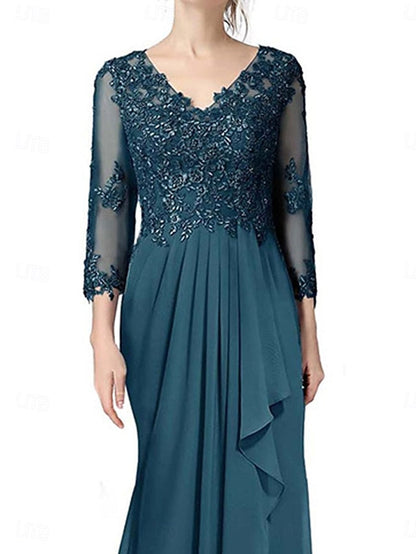 Dress of Mother Elegant Length A-Line Floor V the Neck Bride