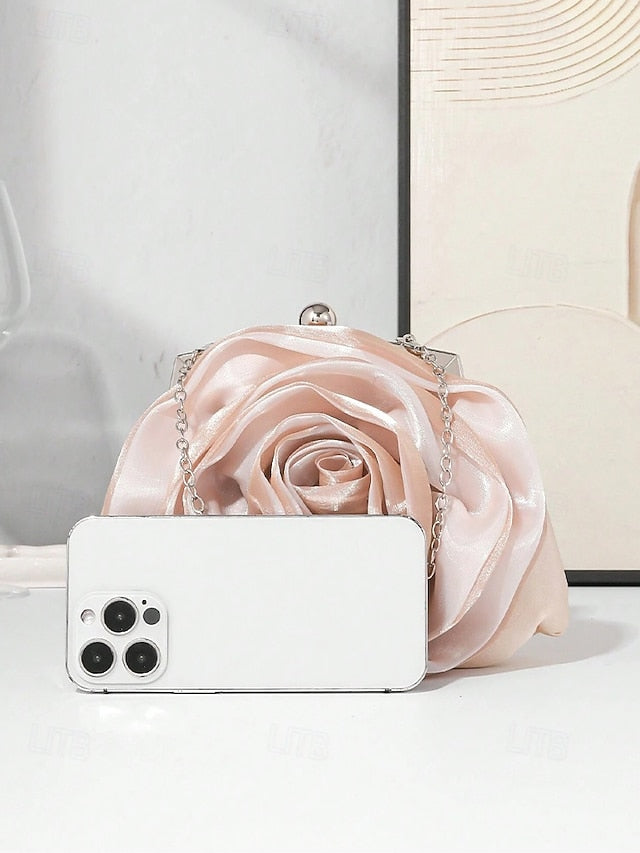 Satin Rose Clutch Evening Flower Purse – Women's Elegant