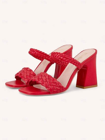Women's Vacation Mules Sandals Wedding Braided Heeled Party