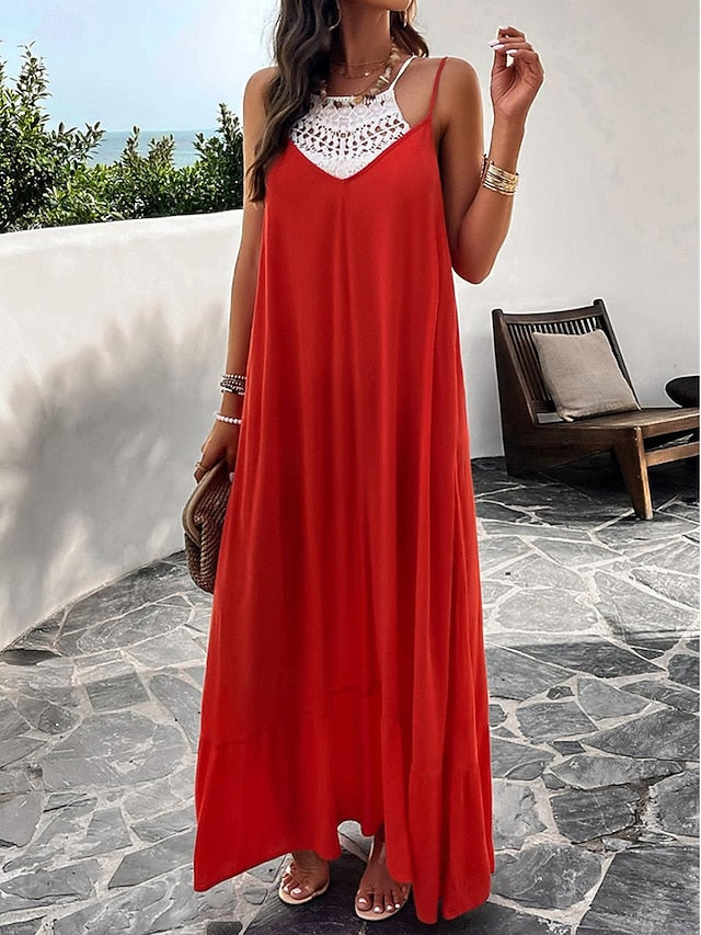 Women's Casual Dress Long Dress Maxi Dress Backless Pocket