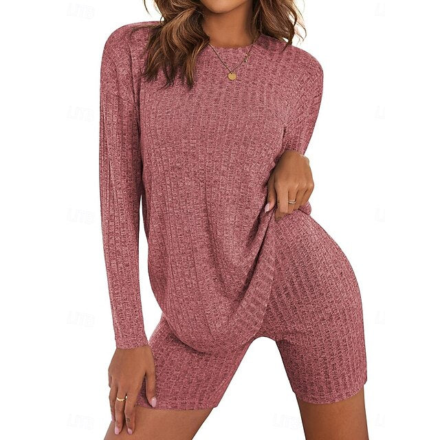 Women's Shorts Sets Bolero Top Long Sleeve Crew Neck Solid