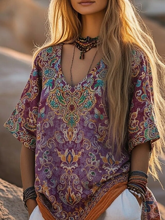Mardi Gras Women's Boho T-shirt T Shirt Tee Top Print