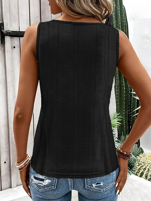 Women's Tank Top Eyelet Plain Fashion Stylish Classic