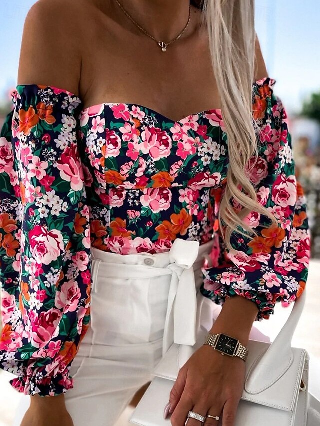 Women's Boho Shirt Blouse Print Flower Modern Boho Long