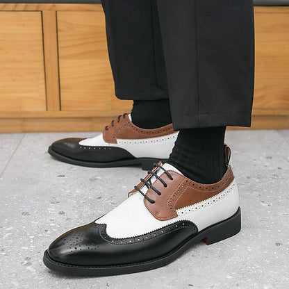 and Men's White Oxford Wingtip Shoes with Brown