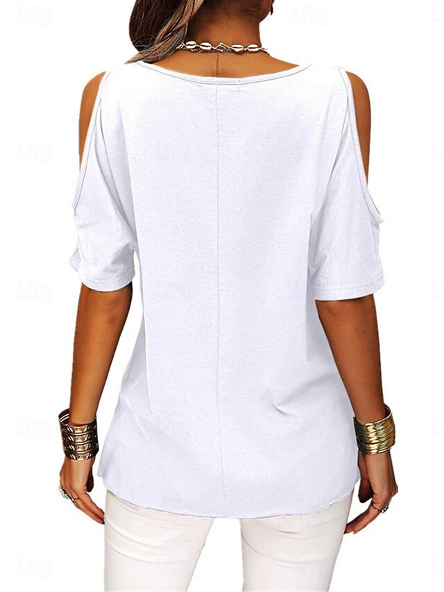 Tee Out Plain Hollow Shirt T Criss-Cross Top Women's