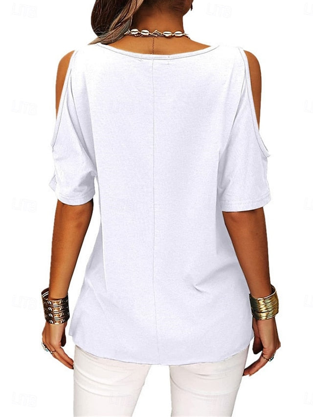 Women's T Shirt Tee Top Criss-Cross Hollow Out Plain