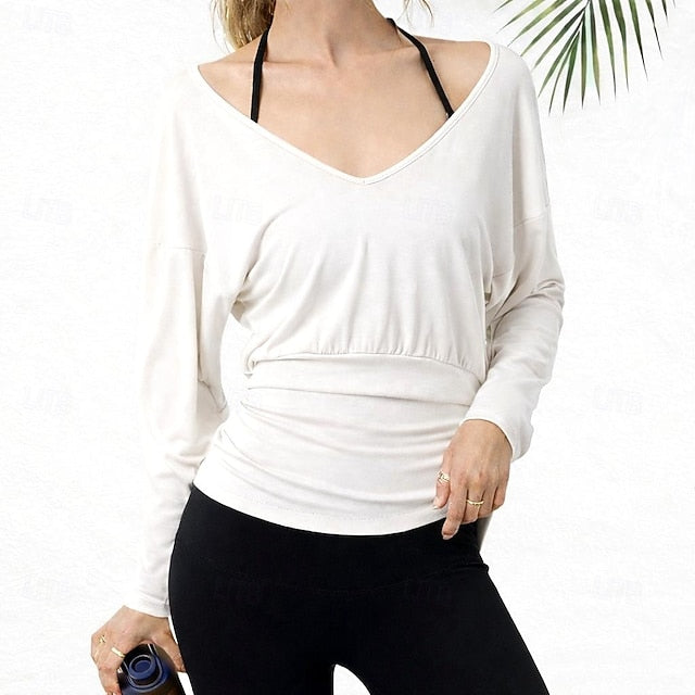 Women's Tee Sports T-Shirt Elastic Waist Solid Color