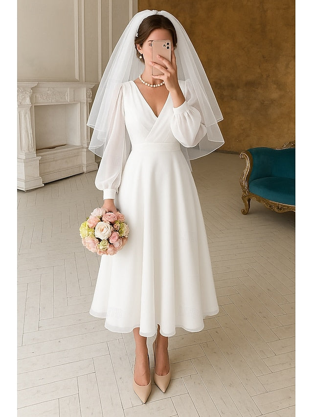A-Line Ankle Length Little White Dress Party Dresses Bridal
