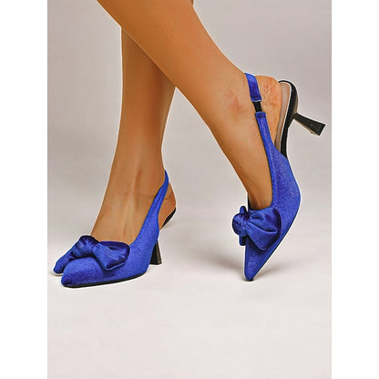 Slingback Women's Velvet Bow Blue with Heels Pointed Toe