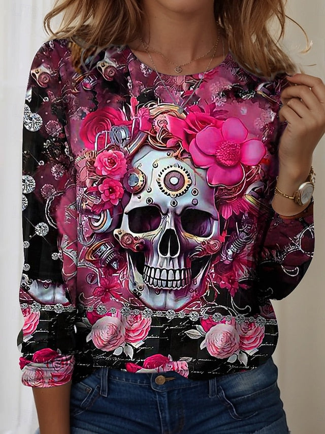 Women's T Shirt Skulls Graphic Vintage Fashion Casual Long