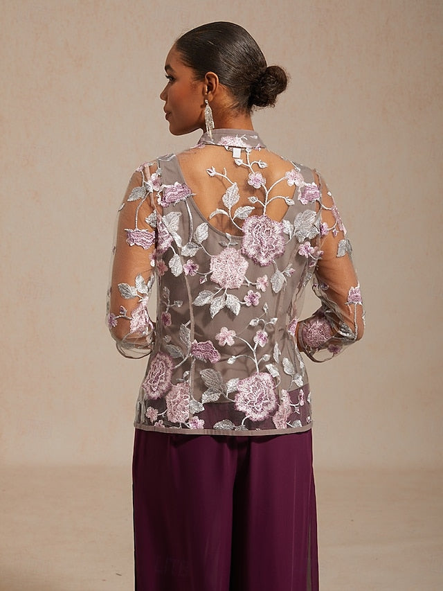 Women's Dressy Tops Twinset Elegant Lace Sequins Paisley