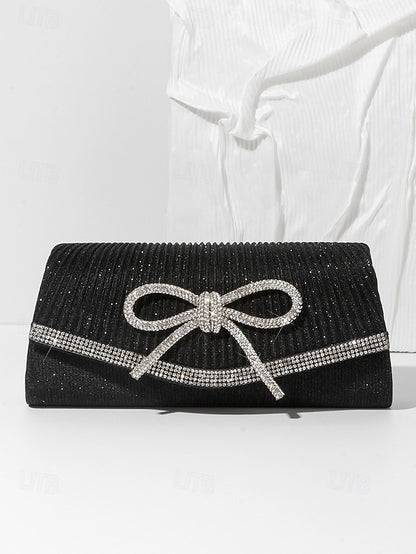 Accent Clutch Blue Glitter Bow Purse Rhinestone with