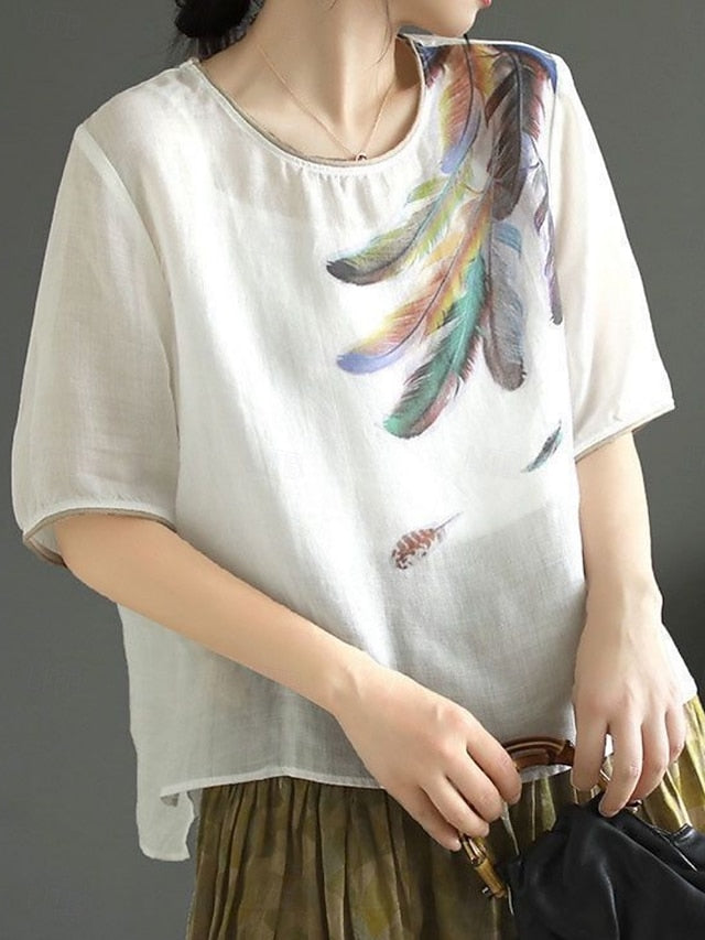 Women's Shirt Cotton Linen Shirts Blouse Faux Cotton Linen