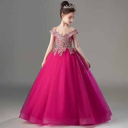 Dress Sleeve Short Girls' Solid Party Color Kids