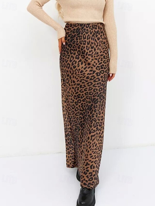 Women's Fashion Sexy Maxi High Waist Skirts Leopard Ruched