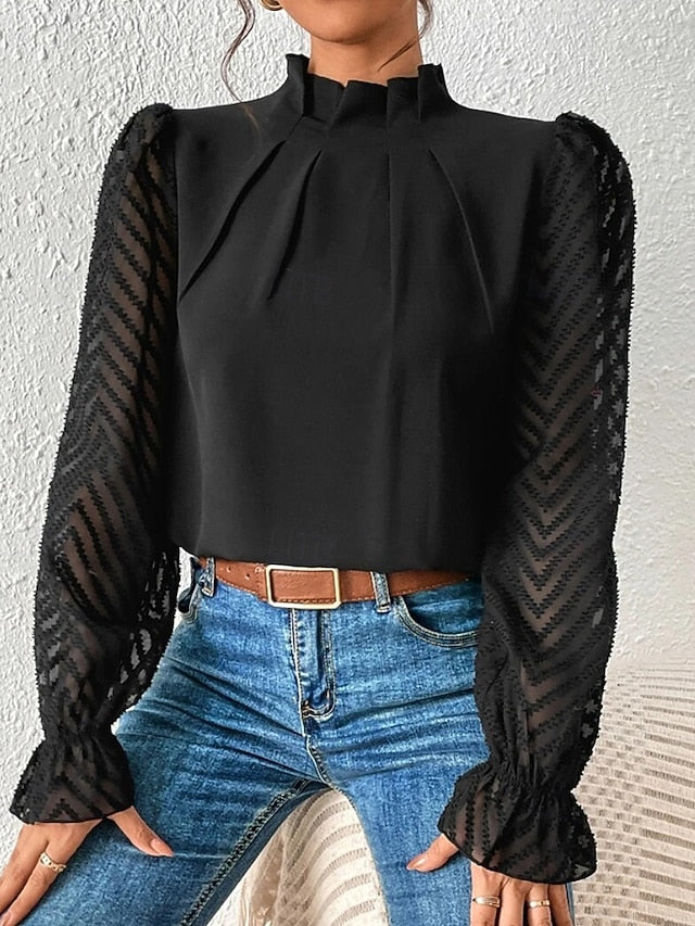 Women's Shirt Blouse Patchwork Plain Modern Casual Long